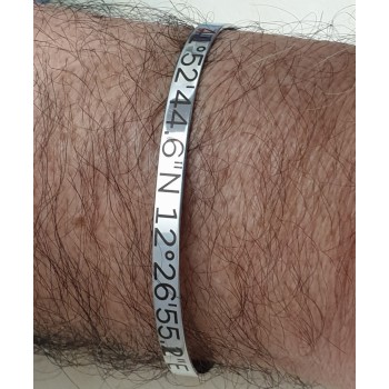 RMB|bracciale acciaio coordinate geografiche incisione laser 5mm manetta rigido uomo RomaBijoux