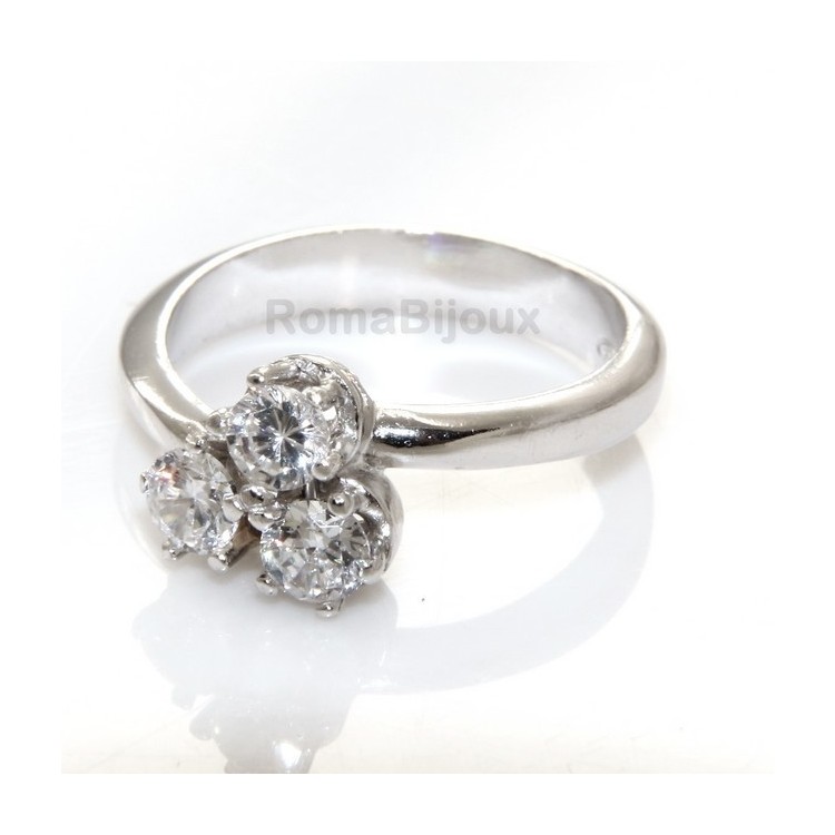 RMB|Anello trilogy : Argento 925 Rodiato  con 3 Zirconi 4 mm taglio brillante varie misure