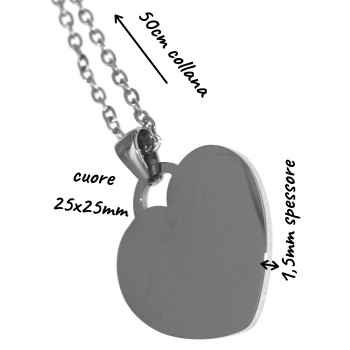 RMB|steel heart necklace personalized engraving mm25x25 chain 50 cm women