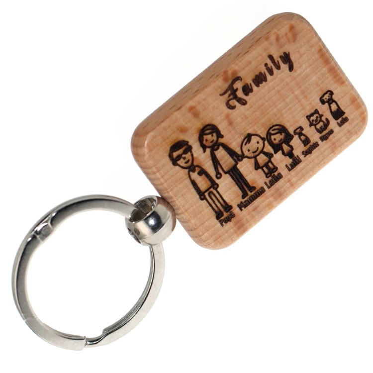 RomaBijoux|personalized wood keychain family gift mum dad engraving figures names