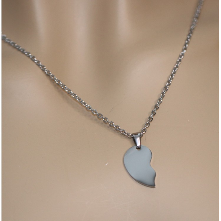 RMB|coppia di collane acciaio lui e lei cuore spezzato 2 collane complete con incisione gratis RomaBijoux