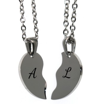 RomaBijoux|pair of his and hers broken heart necklaces 2 complete steel necklaces with free engraving