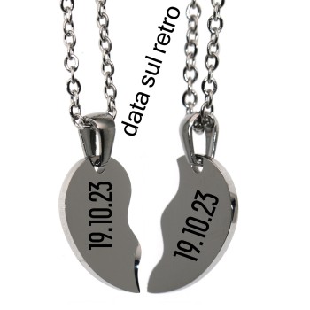 RMB|pair of his and hers broken heart necklaces 2 complete steel necklaces with engraving front and back