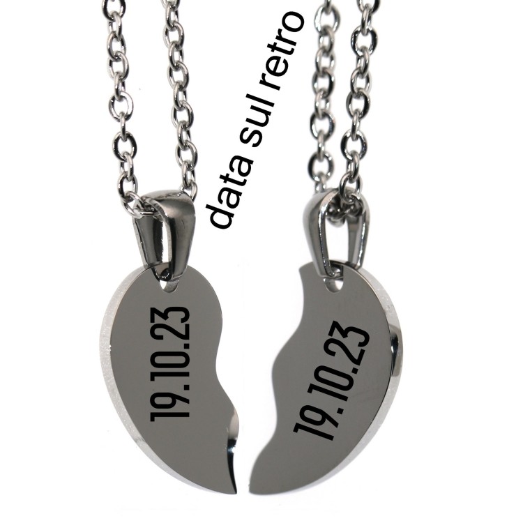 RMB|pair of his and hers broken heart necklaces 2 complete steel necklaces with engraving front and back