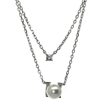 RomaBijoux|double strand necklace in 925 silver with light point and white pearl for women