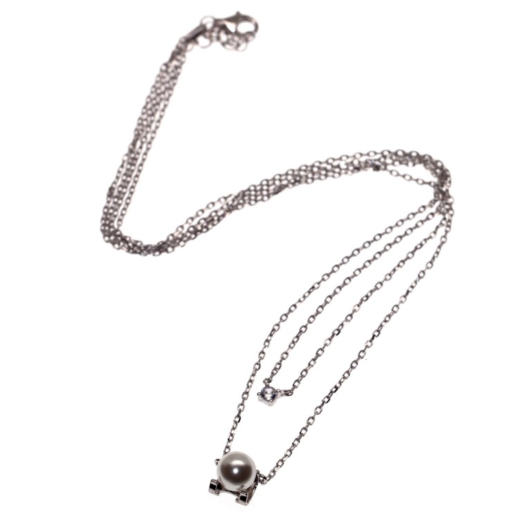 RomaBijoux|double strand necklace in 925 silver with light point and white pearl for women
