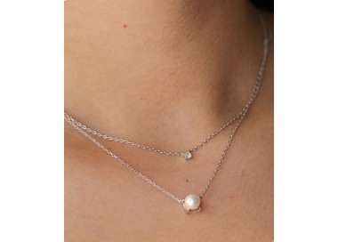 RomaBijoux|double strand necklace in 925 silver with light point and white pearl for women