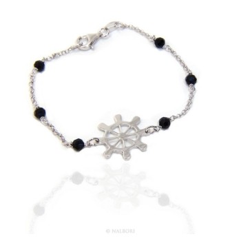 RMB|Men's bracelet boy boy Silver 925 black crystal rosary work with central helm 17,50