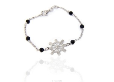 RMB|Men's bracelet boy boy Silver 925 black crystal rosary work with central helm 17,50