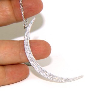 RMB|necklace collier woman 925 SILVER with large half moon pendant pavé white cubic zirconia