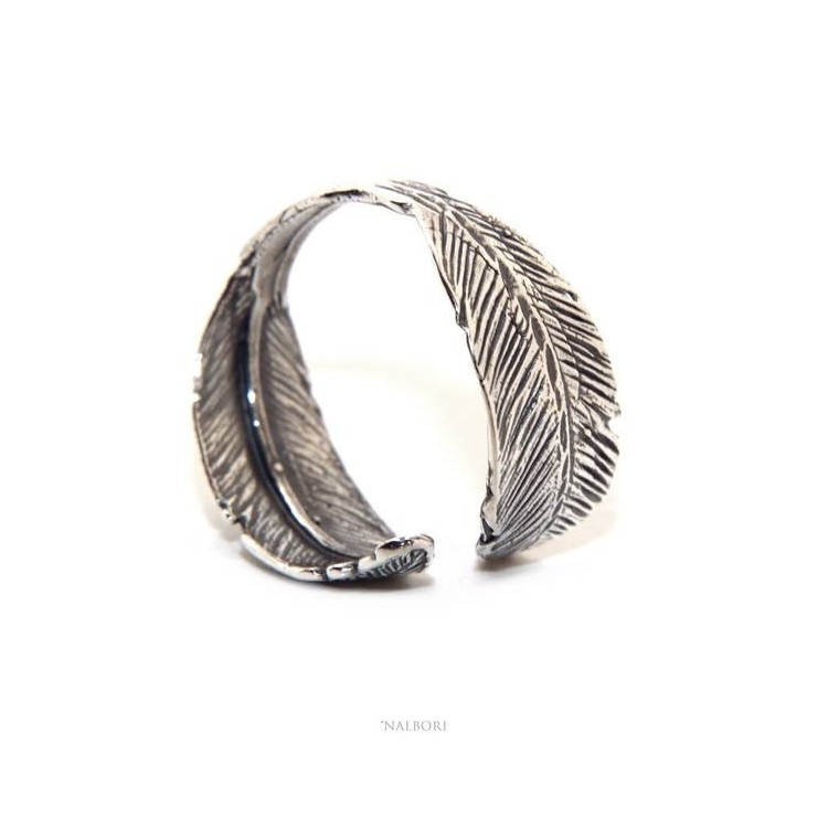 RMB|NALBORI® anello contrariè regolabile argento 925 con foglie brunite