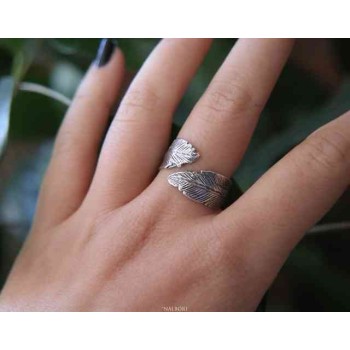 RMB|NALBORI® adjustable ring in sterling silver with burnished leaves