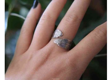 RMB|NALBORI® anello contrariè regolabile argento 925 con foglie brunite