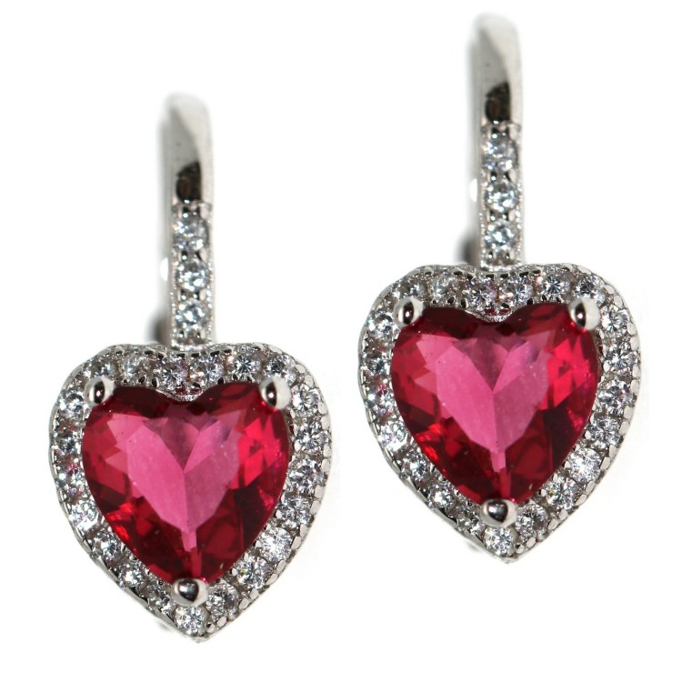 RMB|RomaBijooux|monachelle argento 925 orecchini cuore rosso rubino con giro bianco donna marca NALBORI Italy