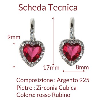 RMB|RomaBijooux|monachelle argento 925 orecchini cuore rosso rubino con giro bianco donna marca NALBORI Italy