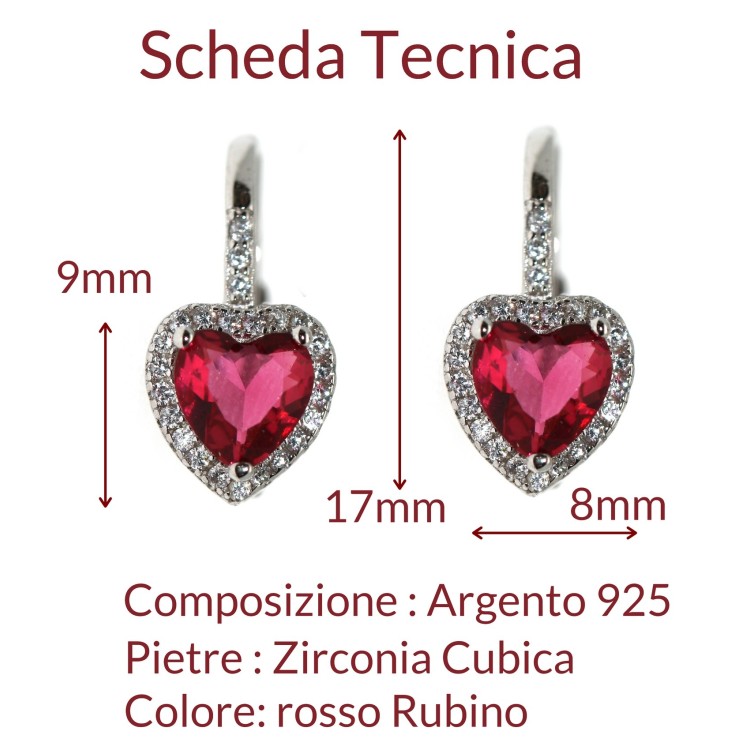 RMB|RomaBijooux|monachelle argento 925 orecchini cuore rosso rubino con giro bianco donna marca NALBORI Italy