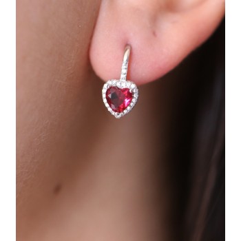 RomaBijoux|silver 925 ear studs red ruby ​​heart earrings with white loop for women
