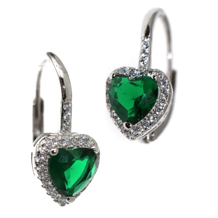 RomaBijoux|monachelle argento 925 orecchini cuore verde smeraldo con giro bianco donna marca NALBORI