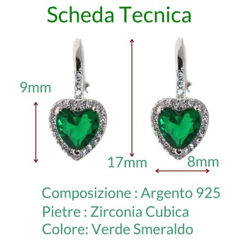 RomaBijoux|monachelle argento 925 orecchini cuore verde smeraldo con giro bianco donna marca NALBORI
