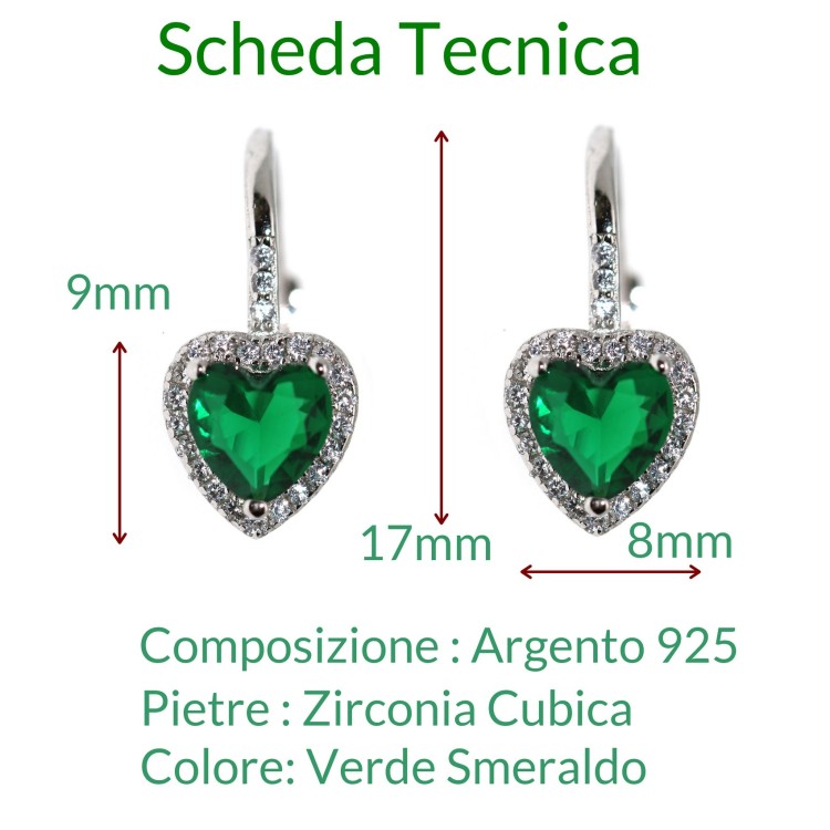 RomaBijoux|monachelle argento 925 orecchini cuore verde smeraldo con giro bianco donna marca NALBORI