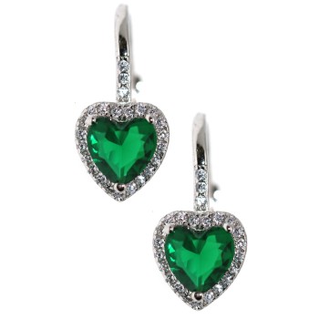 RomaBijoux|925 silver stud earrings emerald green heart with white loop for women