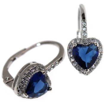 RomaBijoux|silver 925 earring, sapphire blue heart earrings with white loop, woman