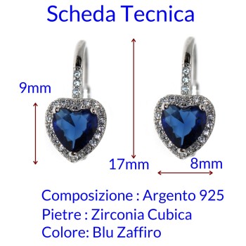 RomaBijoux|monachelle argento 925 orecchini cuore blu zaffiro con giro bianco donna marca NALBORI