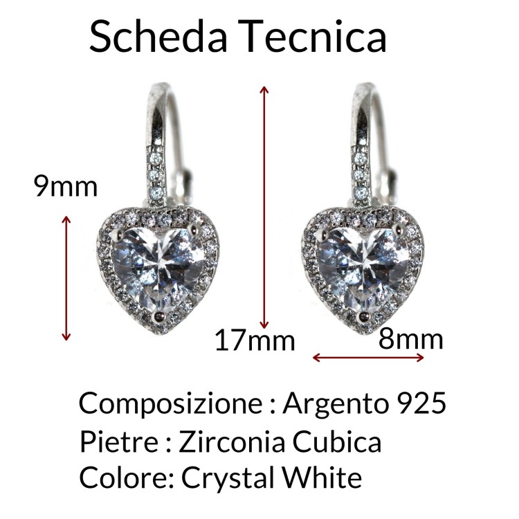 RomaBijoux|silver 925 ear studs white brilliant heart earrings for women