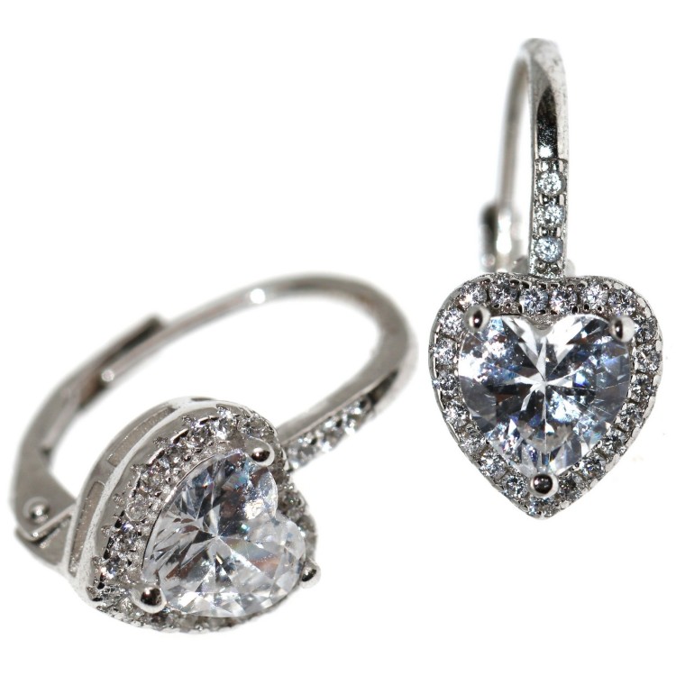 RomaBijoux|silver 925 ear studs white brilliant heart earrings for women
