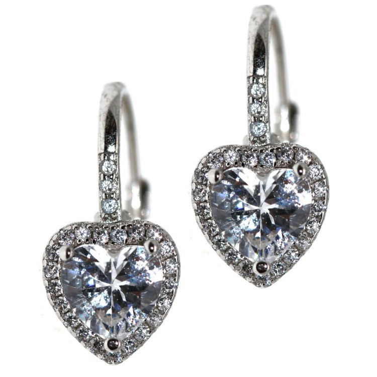 RomaBijoux|silver 925 ear studs white brilliant heart earrings for women