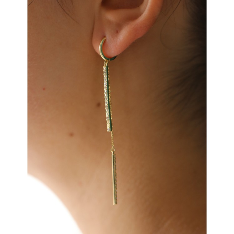 RomaBijoux|orecchino lungo tutto argento 925 barrette zirconi e catenelle placcati oro giallo