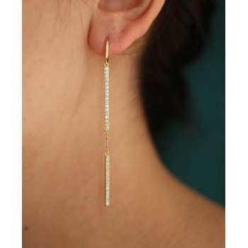 RomaBijoux|long earring all 925 silver bars zirconia and chains plated yellow gold