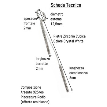 RomaBijoux|long earring all 925 silver bars zirconia and chains rhodium-plated white gold effect