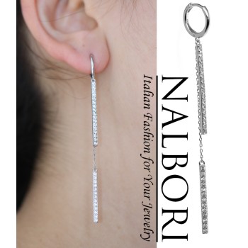 RomaBijoux|long earring all 925 silver bars zirconia and chains rhodium-plated white gold effect