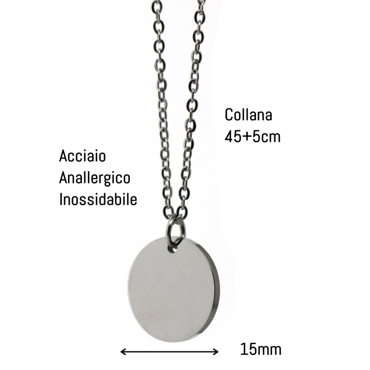 RomaBijoux|collana cerchio 15mm tutta in acciaio con incisione gratis donna