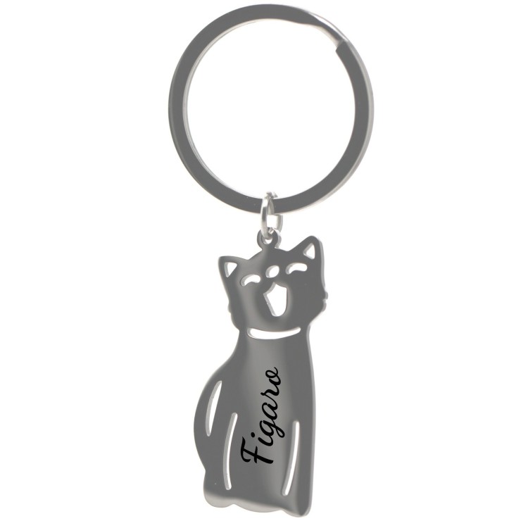 RomaBijoux|keychain stainless steel cat kitten name free engraving