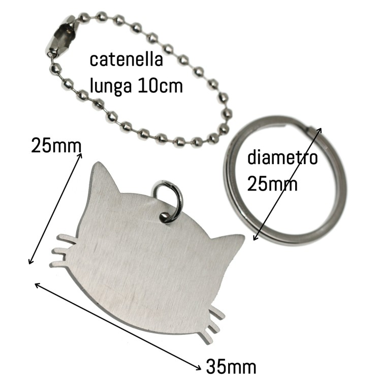 RomaBijoux|kit portachiavi e ciondolo gatto gattino acciaio inox con incisione