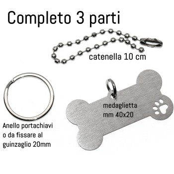 RomaBijoux|keychain and pendant kit dog bone stainless steel with engraving