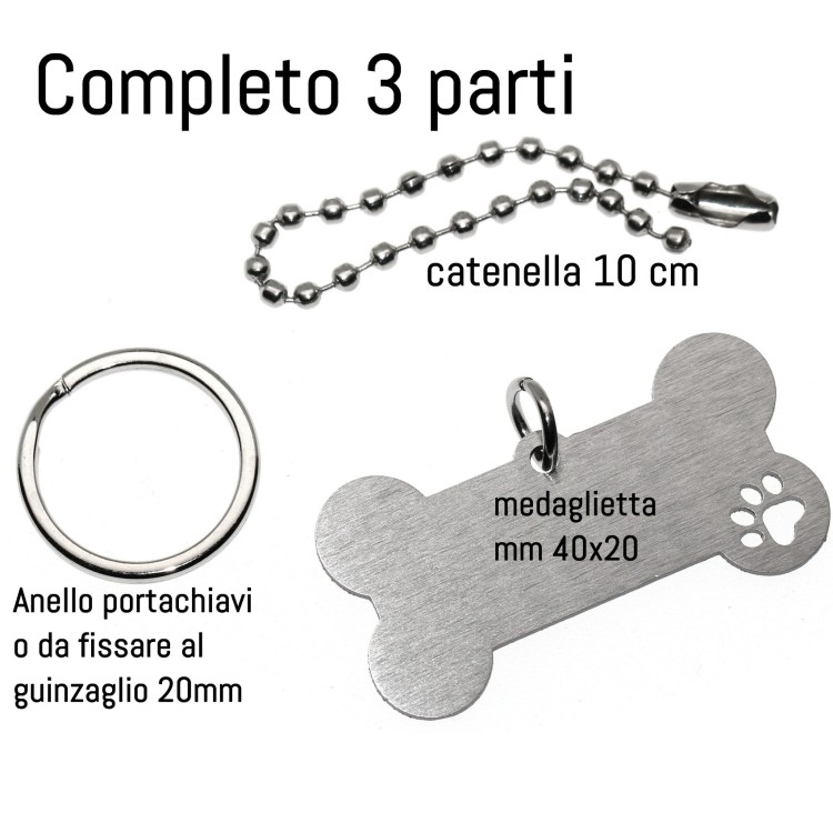 RomaBijoux|kit portachiavi e ciondolo osso cane acciaio inox con incisione