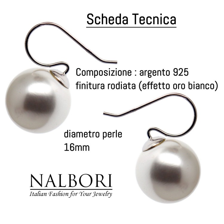 RomaBijoux|orecchini donna argento 925 con perla 16mm grande per donna rodiato