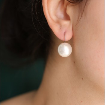 RomaBijoux|women's earrings 925 silver with large pearl 16mm for women rhodium