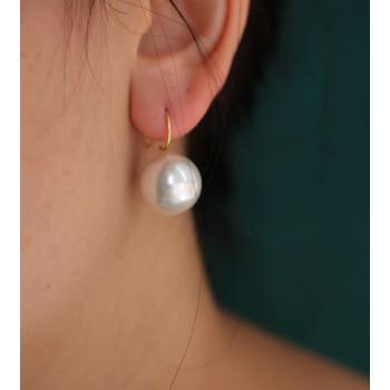 RomaBijoux|925 silver women's earrings with 16mm large pearl yellow gold bath for women