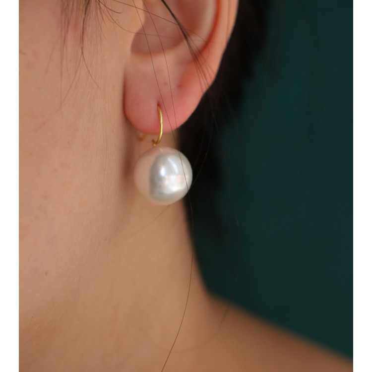 RomaBijoux|925 silver women's earrings with 16mm large pearl yellow gold bath for women