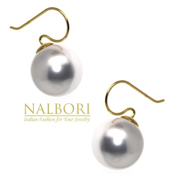 RomaBijoux|925 silver women's earrings with 16mm large pearl yellow gold bath for women