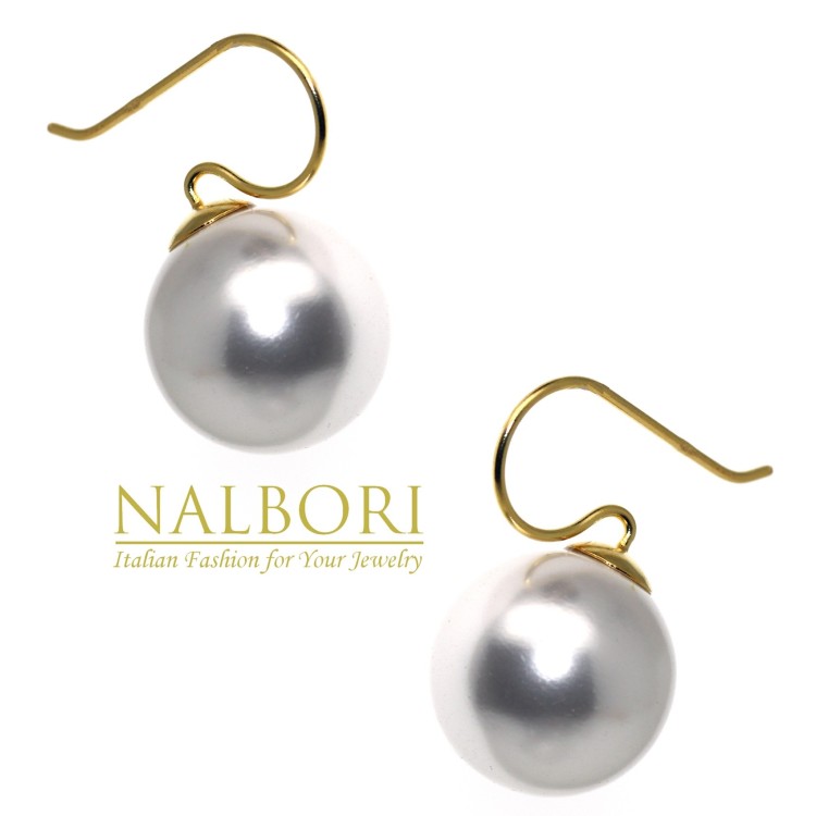RomaBijoux|925 silver women's earrings with 16mm large pearl yellow gold bath for women