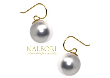 RomaBijoux|925 silver women's earrings with 16mm large pearl yellow gold bath for women