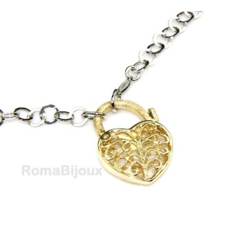 RMB|SILVER 925: Choker with satin closed padlock opened gold pendant Yellow or Pink