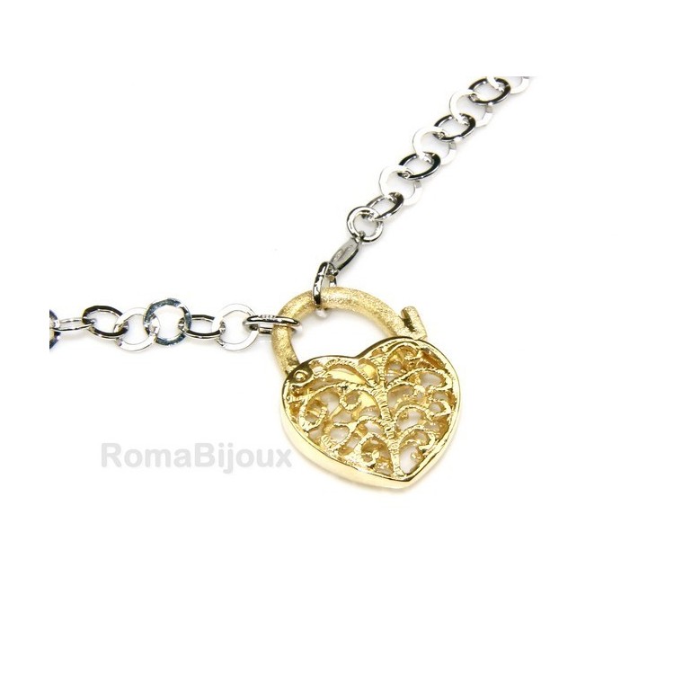 RMB|SILVER 925: Choker with satin closed padlock opened gold pendant Yellow or Pink