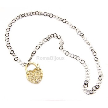 RMB|ARGENTO 925 collana chiusura ciondolo lucchetto apribile satinata