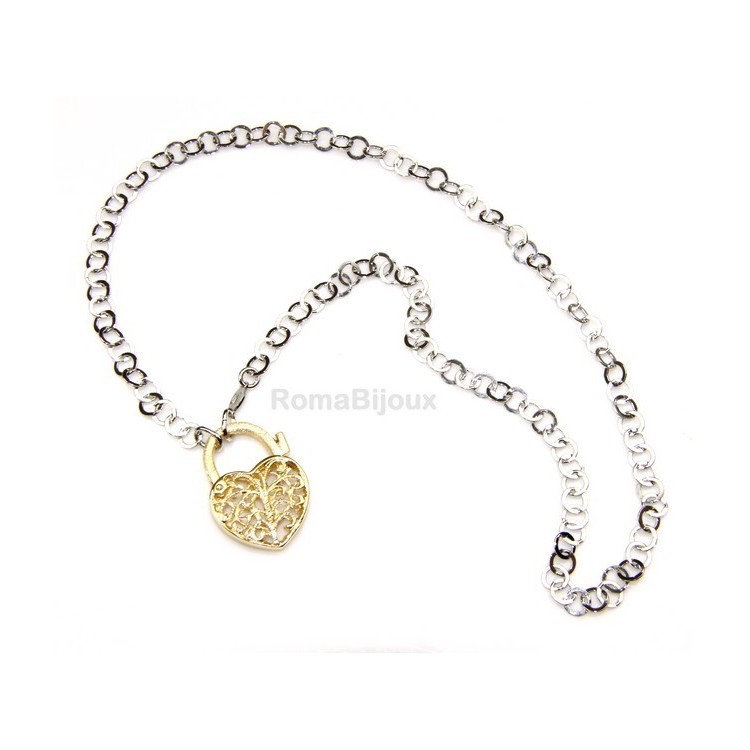 RMB|SILVER 925: Choker with satin closed padlock opened gold pendant Yellow or Pink
